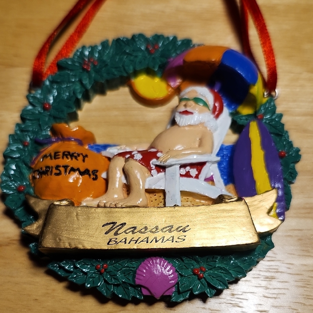 Nassau Bahamas Santa Beach Holiday Ornament